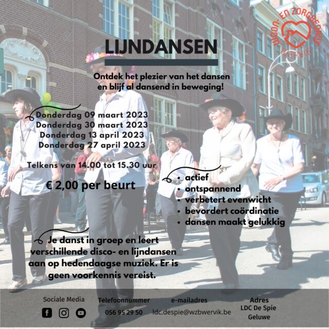 Ontdek het plezier van dansen en blijf al dansend in beweging❗  Kom lijndansen op hedendaagse muziek.  Voorkennis is niet vereist.  #wzbw #woonenzorgbedrijfwervik #wervik #geluwe