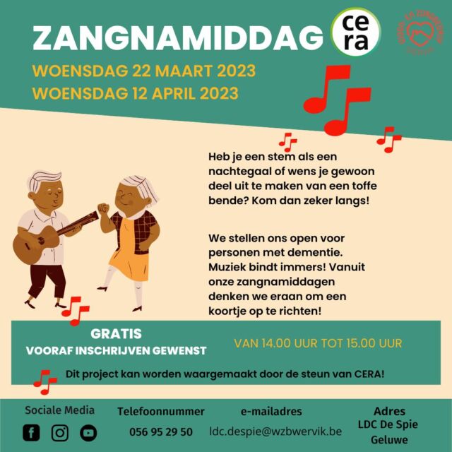 Heb je een stem als een nachtegaal of wens je gewoon deel uit te maken van een toffe bende?  Kom dan zeker naar onze zangnamiddag op woensdag 22 maart! 🎼  #wzbw #woonenzorgbedrijfwervik #wervik #geluwe