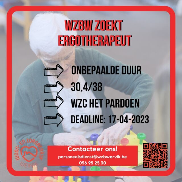 Ben jij de ergotherapeut die wij zoeken? 🕵️‍♂️  Meer info: https://jobs.wzbwervik.be/nl/ergotherapeut  #wzbw #woonenzorgbedrijfwervik #wervik #geluwe #woonzorgcentrum #vacature #job #werk #ergotherapeut #maakhetverschil #top #toppers