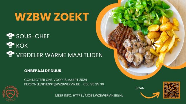 Hier begint jouw culinaire avontuur! 
Meer info over onze vacatures in de keuken: https://jobs.wzbwervik.be/nl  #wzbw #woonenzorgbedrijfwervik #wervik #geluwe