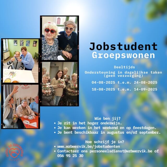 We zijn op zoek naar gemotiveerde jobstudenten (polyvalent medewerker) voor groepswonen De Compagnie deze zomervakantie! 🌞💼 Ben jij klaar om onze bewoners te ondersteunen en een verschil te maken in hun dagelijks leven? 🏡💙
