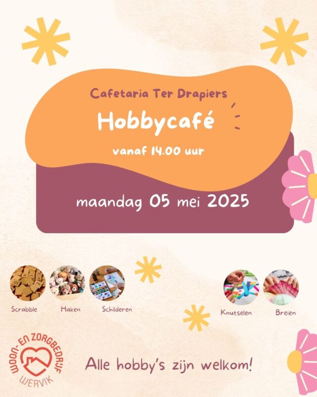 Breng je hobby mee naar cafetaria Ter Drapiers!  #wzbw #woonenzorgbedrijfwervik #wervik #geluwe