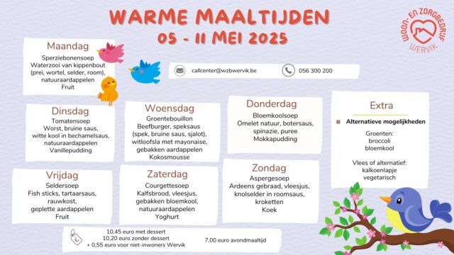 Het menu voor de komende week ziet er alweer heerlijk uit 😋  #wzbw #woonenzorgbedrijfwervik #wervik #geluwe