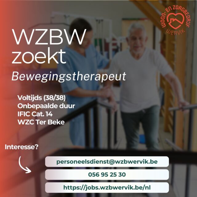 Ben jij een gedreven bewegingstherapeut met een passie voor het verbeteren van de levenskwaliteit van ouderen? Wil je deel uitmaken van een toegewijd team in een warme en zorgzame omgeving? Dan zijn wij op zoek naar jou!