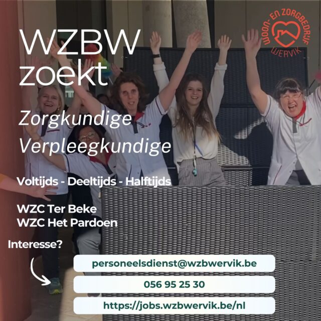 Klaar voor een nieuw avontuur? Ontdek onze vacatures!
Vandaag stellen we je graag deze van zorgkundige en verpleegkundige voor.
Meer info: https://jobs.wzbwervik.be/nl