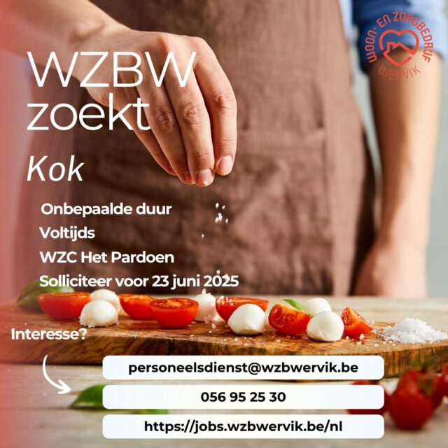 Vacature met een snuifje zout🧑‍🍳👩‍🍳  🌿 We zoeken een kok met een flinke scheut enthousiasme 🍅
https://jobs.wzbwervik.be/nl/kok-onbepaalde-duur