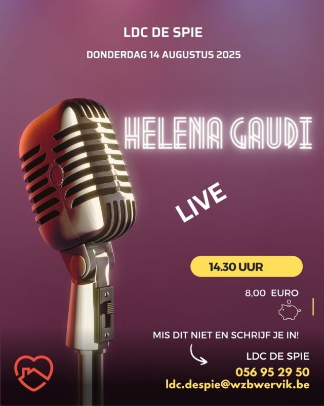 Zet je schrap voor een muzikale namiddag vol sfeer, want op 14 augustus brengt Helena Gaudi haar warme klanken naar LDC De Spie!!