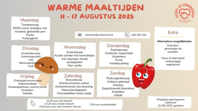 Wat staat er op het menu tijdens de kermisweek?  📢 Callcenter is gesloten op vrijdag 15-08-2025. Wijzingen kunnen worden doorgegeven tot 18.00 uur op donderdag 14-08-2025.