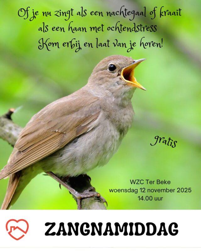 Zing de longen uit je lijf met de Spiegenootjes.
Let op, deze keer spreken we af in WZC Ter Beke!