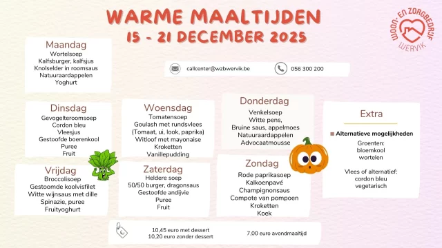 Geniet van een warme en smaakvolle week: ontdek onze heerlijke maaltijden van 15 tot en met 21 december!