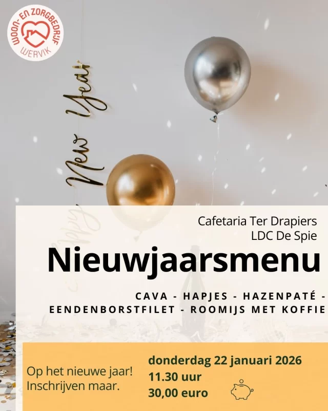 Schrijf je in voor het nieuwjaarsmenu. Woon je in Wervik of Geluwe, je bent altijd bij ons in de buurt!
