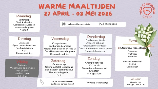 Opgelet, vrijdag is ons Callcenter gesloten. Geef al je wensen ten laatste donderdag door op het gekende nummer 056 300 200.